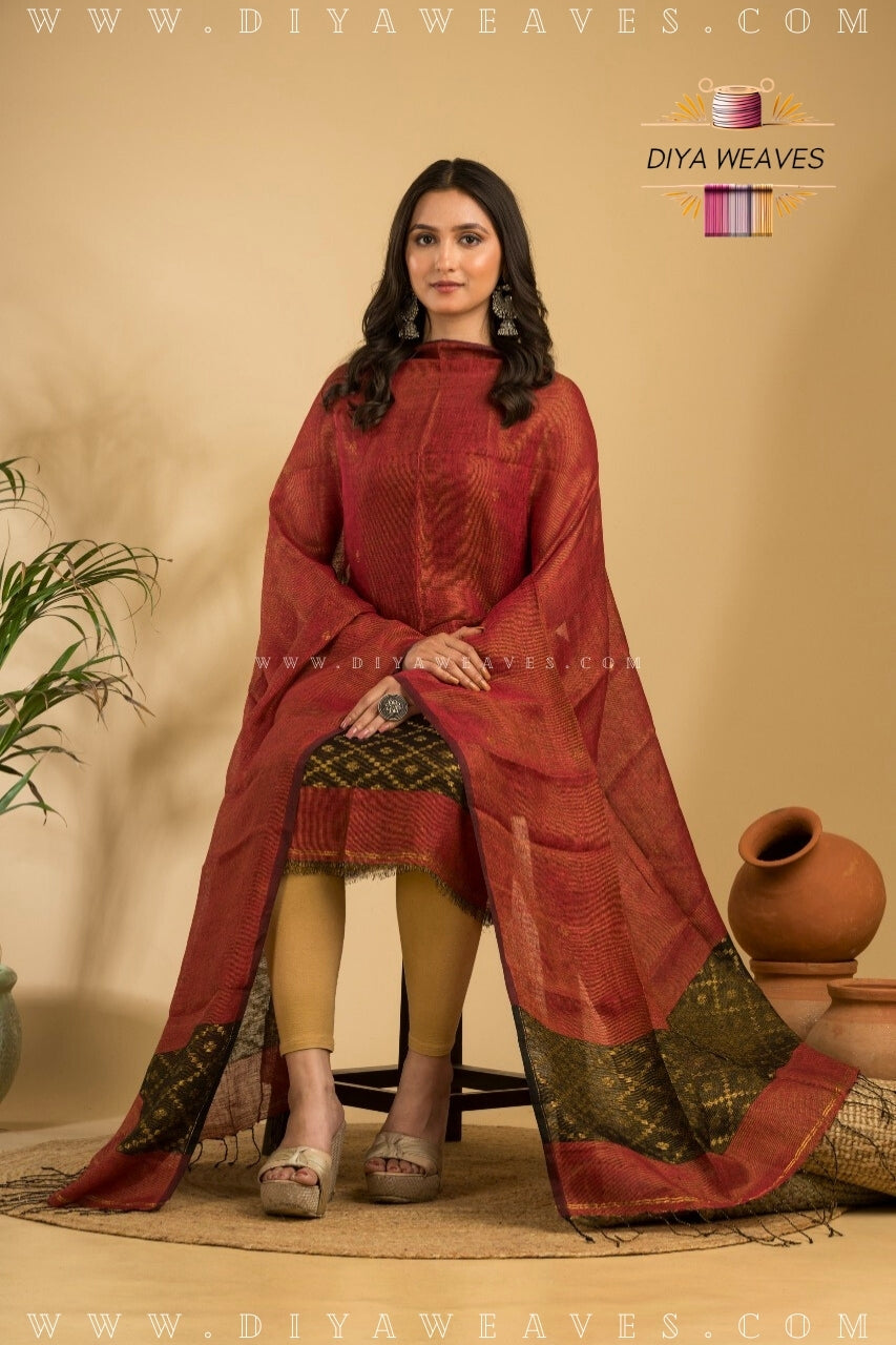 Tissue Lilen Jamdani 2-Pc Suit Set ( UNSTITCHED )- Elegant Red/Black