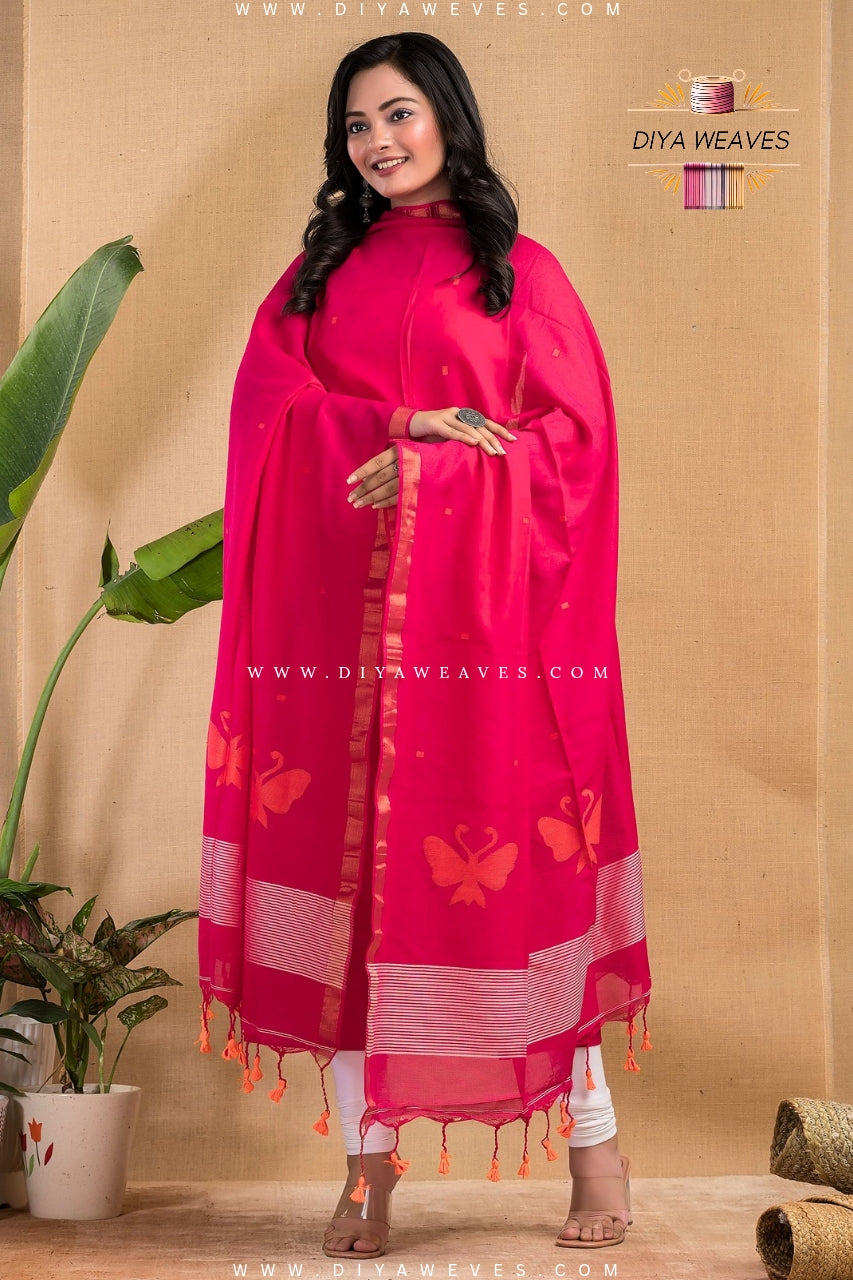 Handwoven Cotton Jamdani 2-Pc Suit Set ( UNSTITCHED )- Elegant Rani