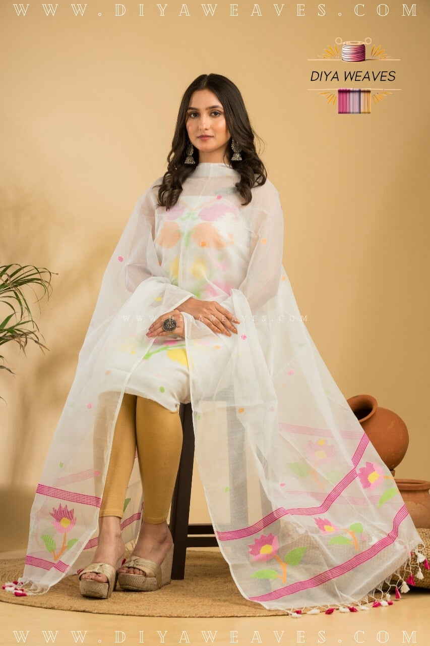 Handwoven Muslin Jamdani Suit Set Unstitched (2-Piece) - Milly White