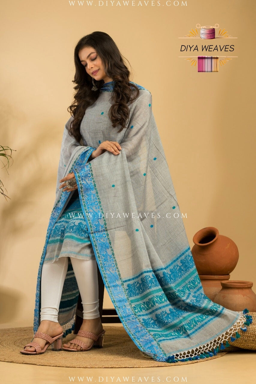 Handwoven Cotton Baluchuri Jamdani 2-Pc Suit Set ( UNSTITCHED )- Stylish Gray