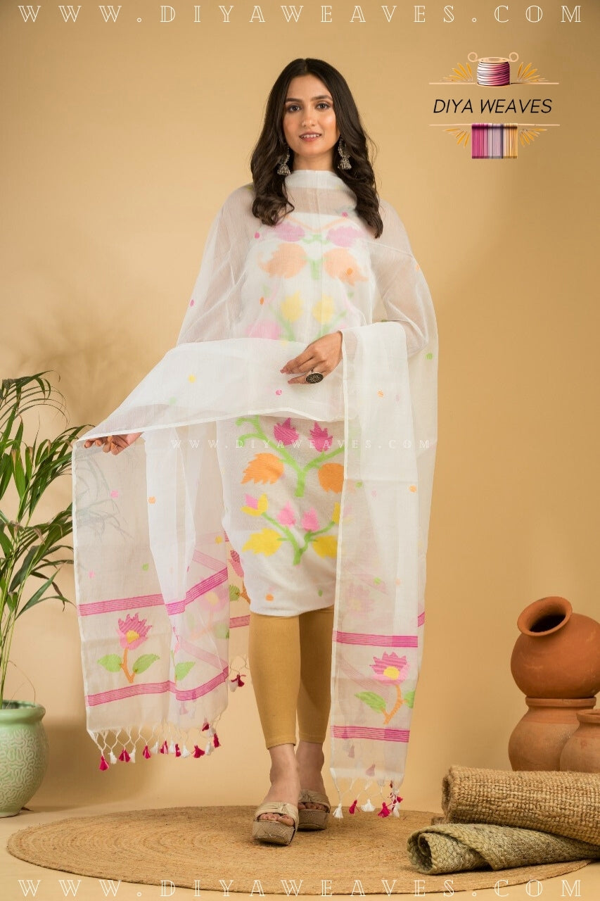 Handwoven Muslin Jamdani Suit Set Unstitched (2-Piece) - Milly White