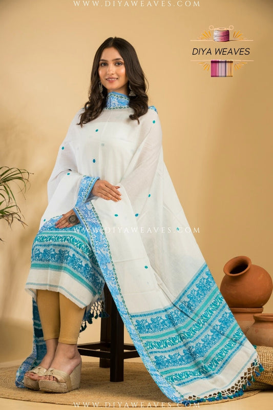 Handwoven Cotton Baluchuri Jamdani 2-Pc Suit Set ( UNSTITCHED )- Grateful White