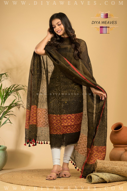 Tissue Lilen Jamdani 2-Pc Suit Set ( UNSTITCHED )-  Element Black / Red