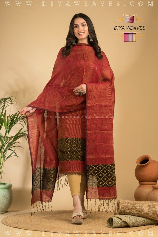 Tissue Lilen Jamdani 2-Pc Suit Set ( UNSTITCHED )- Elegant Red/Black