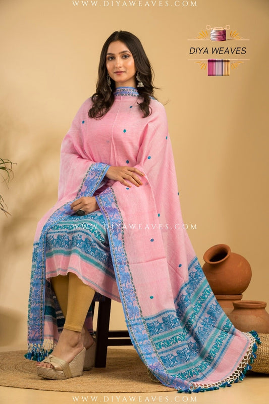 Handwoven Cotton Baluchuri Jamdani 2-Pc Suit Set ( UNSTITCHED )- Baby Pink