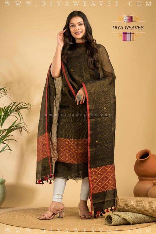 Tissue Lilen Jamdani 2-Pc Suit Set ( UNSTITCHED )-  Element Black / Red