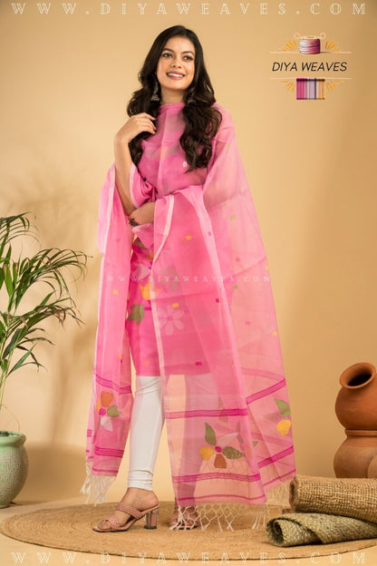 Handwoven Muslin Jamdani Suit Set  Unstitched (2-Piece) - Baby Pink