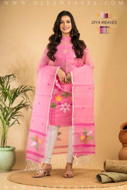 Handwoven Muslin Jamdani Suit Set  Unstitched (2-Piece) - Baby Pink