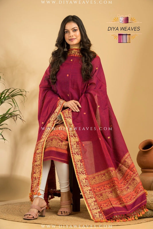Handwoven Cotton Baluchuri Jamdani 2-Pc Suit Set ( UNSTITCHED )- Elegant Purple
