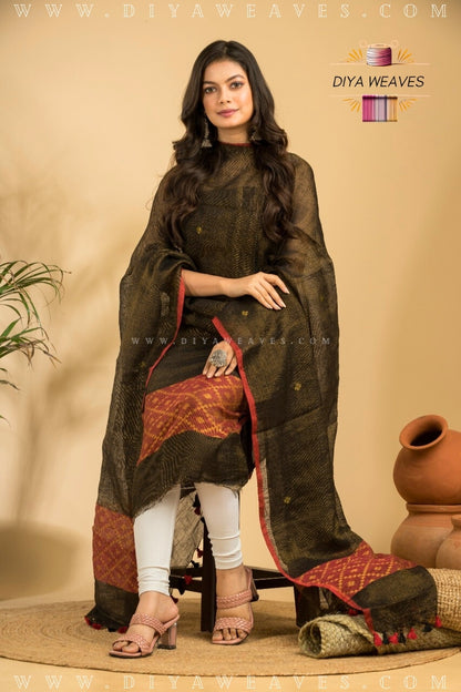 Tissue Lilen Jamdani 2-Pc Suit Set ( UNSTITCHED )-  Element Black / Red